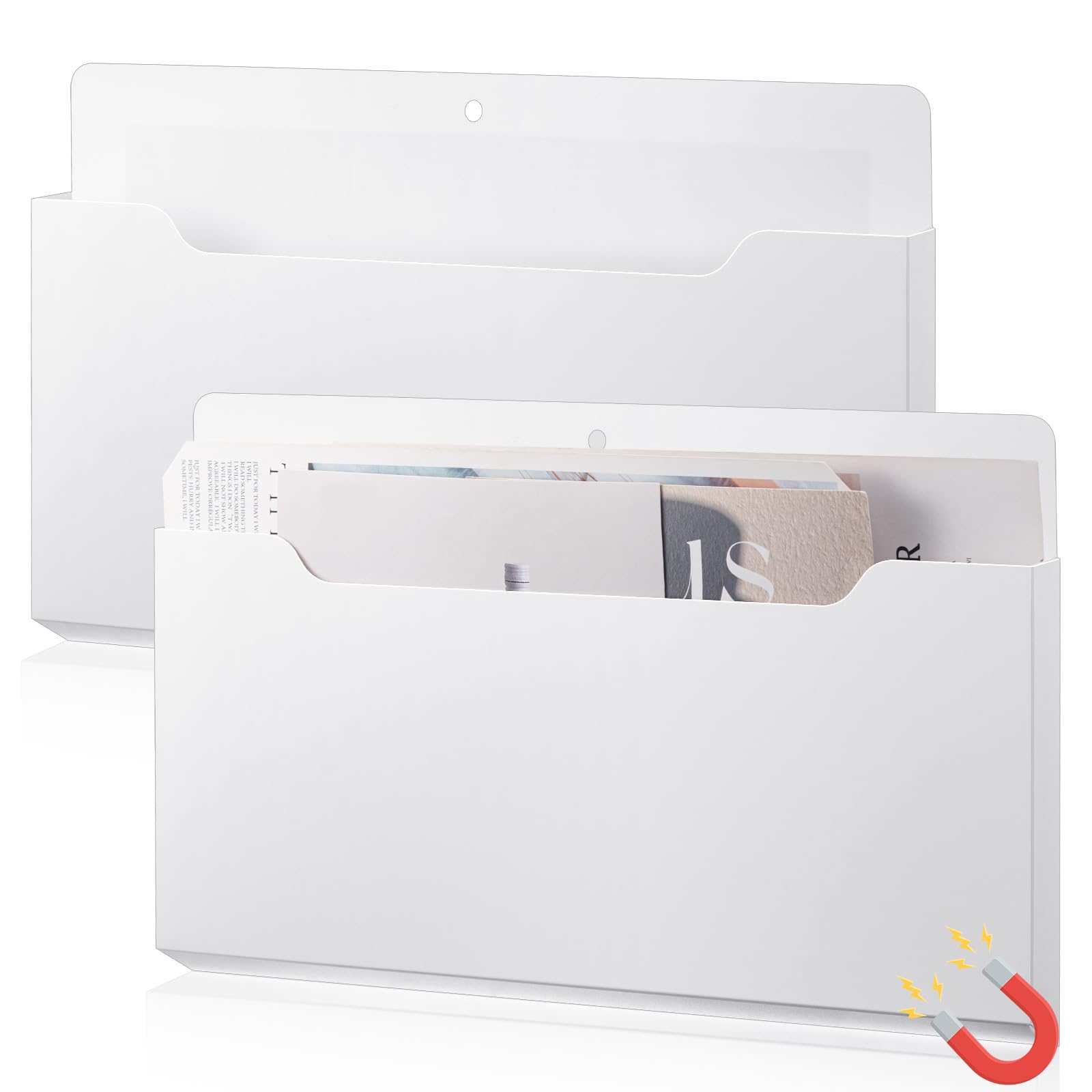 Photo 1 of Feifeiya 2 Pack Magnetic File Holder Large Magnetic Pocket Wall Hanging Magzine Organizer Paper Mail Letters for Refrigerator Classroom Locker Whiteboard(Horizontal,White Color,13.8 x 8.3 Inches)