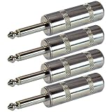 GLS Audio 1/4" Jumbo Plugs for Speaker Cables, Patch Cables, Snakes - TS Male Mono 1/4 Inch Phono 6.3mm Phone Plug Bulk - 4 Pack