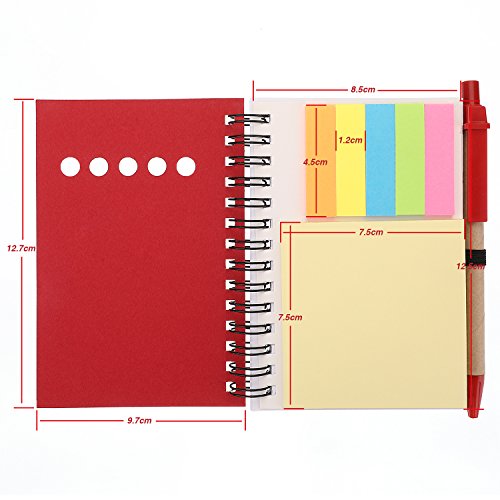 Maxdot 4 Pieces Steno Pocket Business Notebook Spiral Lined Notepad Set with Pen in Holder, Sticky Colored Notes Page Marker Tabs, 4 Colors Cover