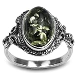 Sterling Silver Green Yellow Amber Oval Ring