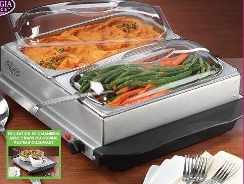Uzo1 Buffet Server / Food Warming Tray (Stainless Steel / Black / Clear) (7"H x 17"W x 20"D)