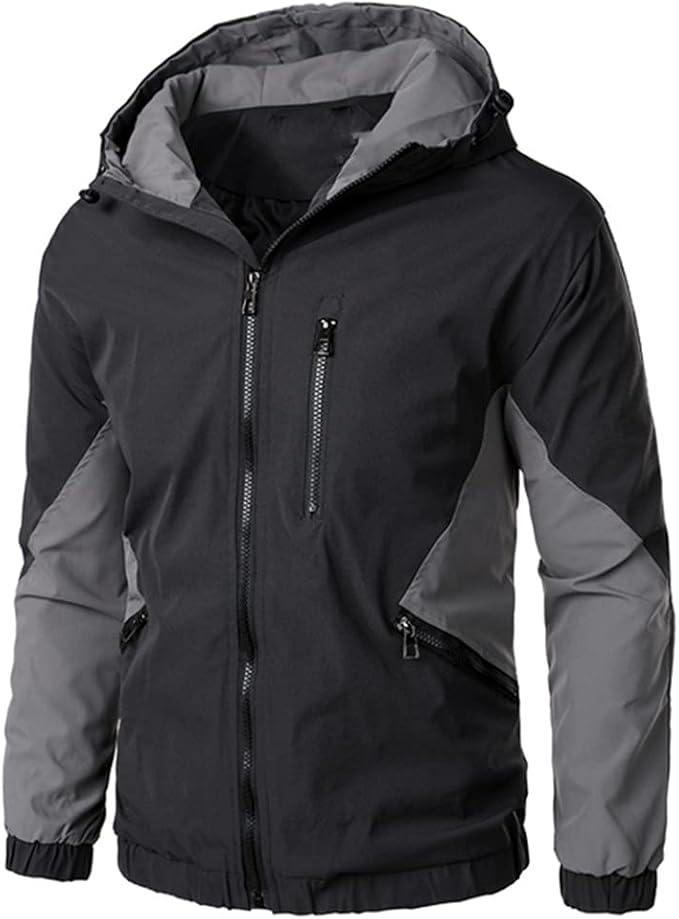 Men's Windbreaker Jackets Waterproof Hooded Zipper Casual