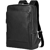 Womleys 15.6 Inch Genuine Leather Laptop Backpack for Men Women, Business Travel Backpack Hiking Rucksack Daypack (1#Black)