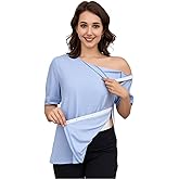 Fififlip Women's Post Shoulder Surgery Tear Away Shirt Short Sleeve Side Snap Chemo Port Postpartum Shirts Adaptive Clothing