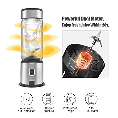Portable Blender Glass, TTLIFE Small Smoothie Blender Single Serve, Personal Blender USB Rechargeable, Mixer Juicer Cup Portable Travel Blender Cordless with 5200mAh Rechargeable Battery for Shakes and Smoothies, Baby Food, Protein Shake -Black