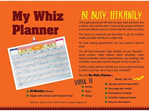 My Whiz Planner - Be Busy Efficiently - 16 Months Planner From Jan 2018 To Apr 2019 - Pack of 1 - Multipurpose Magnetic Planner - Suitable for Home/Office/School/Students/Family/Team/Group