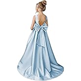 Snvdzo Backless Flower Girl Dresses Silk Satin Junior Bridesmaid Dress for Girls Birthday Party Kid Pageant