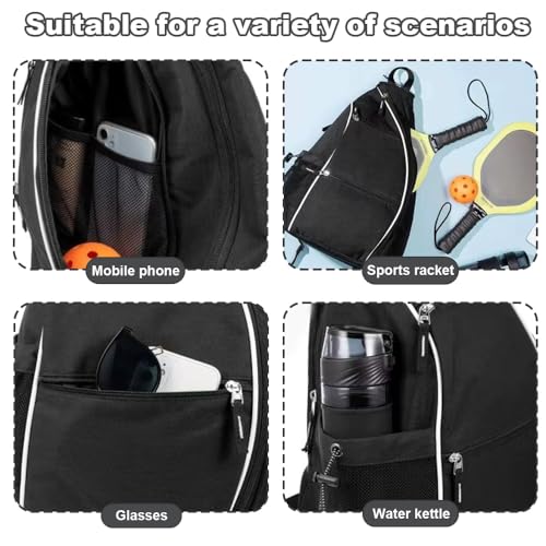 TONGIHS 1 Piece Pickleball Bags – Reversible Crossbody Sling Bag/Backpack – Pickleball Sling Bags – Contains Rackets, Balls and Accessories (Black)