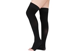 Lin Performance 15-20 mmHg Medical Compression Stockings for Women and Men Thigh High Dot-Top Open Toe Socks for Varicose Vein Swollen legs Travel Flight Pregnant(Black,M)