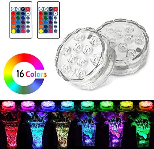 UBEGOOD Submersible LED Lights with Remote, Waterproof Underwater Led Lights [Battery Operated] Decoration Light for Aquarium, Hot Tub, Pond, Pool, Base, Vase, Garden, Wedding, Party [2 Pack]