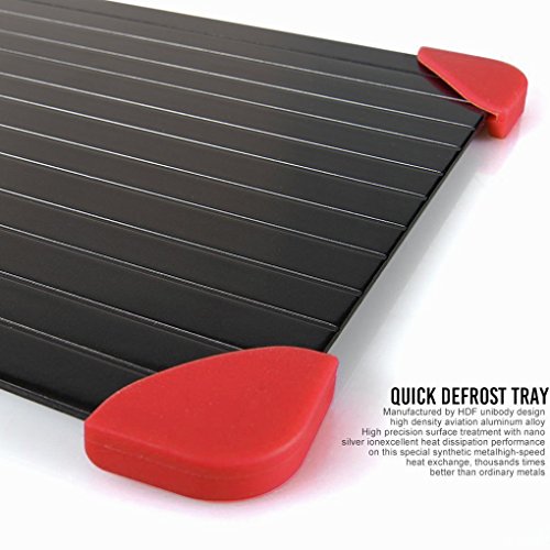 Minzhi Aluminium Alloy Defrosting Tray Pad with Red Silicone Border Thaws Frozen Meat Food Faster Quicker Safest