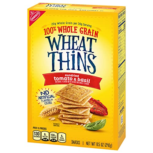 WHEAT THINS SUNDRIED TOMATO & BASIL SNACKS, WHOLE GRAIN WHEAT CRACKERS, SNACK CRACKERS, 8.5 OZ