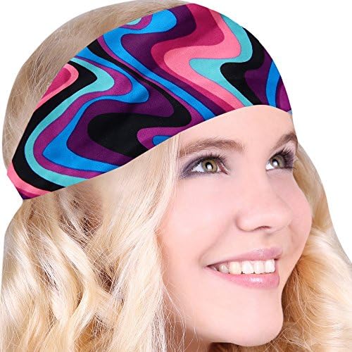 Choose From Over 30 Best No Slip Printed Headband Wicking Work Out Wide Yoga Running Cross fit Sports Comfortable Spandex Perfect Gift One Size Fits Most Made in USA … (Psychedelic)