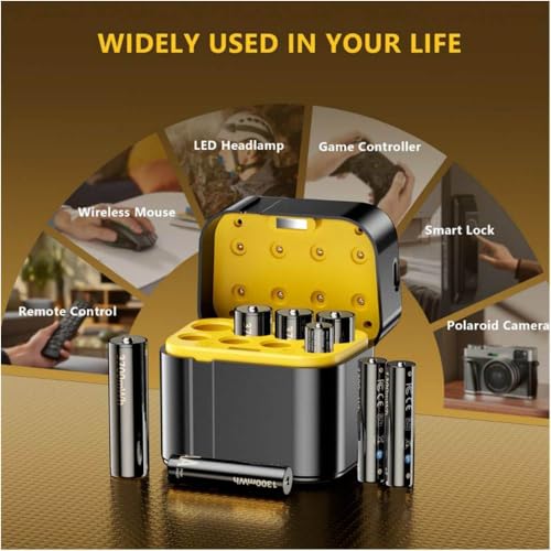 Cuorvag Rechargeable Batteries with Charger, 4 AA 3700mWh + 4 AAA 1300mWh 1.5V Lithium Battery Set, AA AAA Battery Charger, 8-Slot Type-C Charging Case, 1300+ Cycles