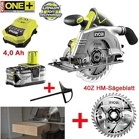 Ryobi 18V ONE+ Akku Handkreissäge R18CS-0 Set - inkl. 4,0 Ah Lithium-Ionen-Akku, Schnellladegerät, Parallelanschlag und zusät