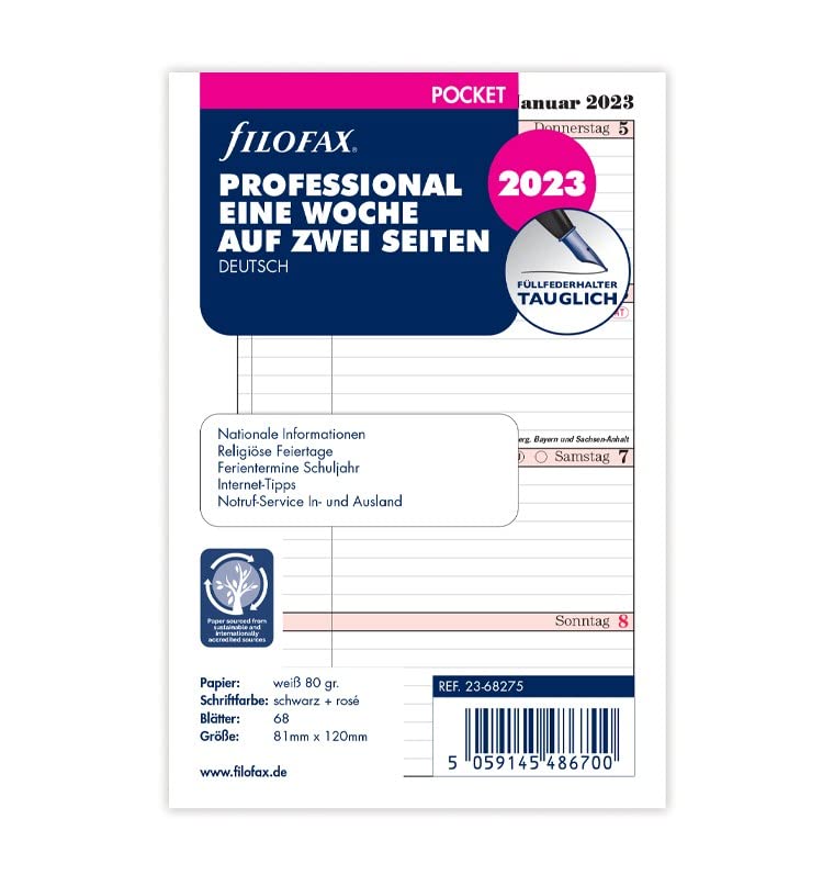 Filofax Pocket Professional 1 Week on 2 Pages (German) 2023