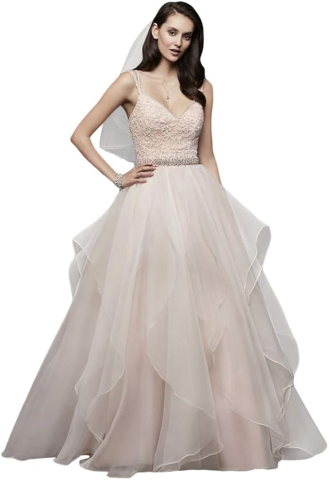 garza ball gown wedding dress with double straps