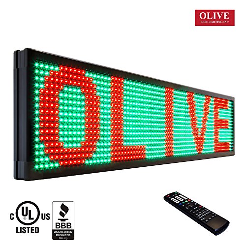 OLIVE LED Sign 3Color, RGY, P26, 19"x85" IR Programmable Scrolling Outdoor Message Display Signs EMC - Industrial Grade Business Ad machine.