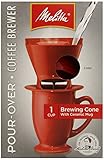 Melitta Single Cup Pour-Over Coffeemaker with Red Brewing Cone and Ceramic Coffee Mug (Pack of 4)
