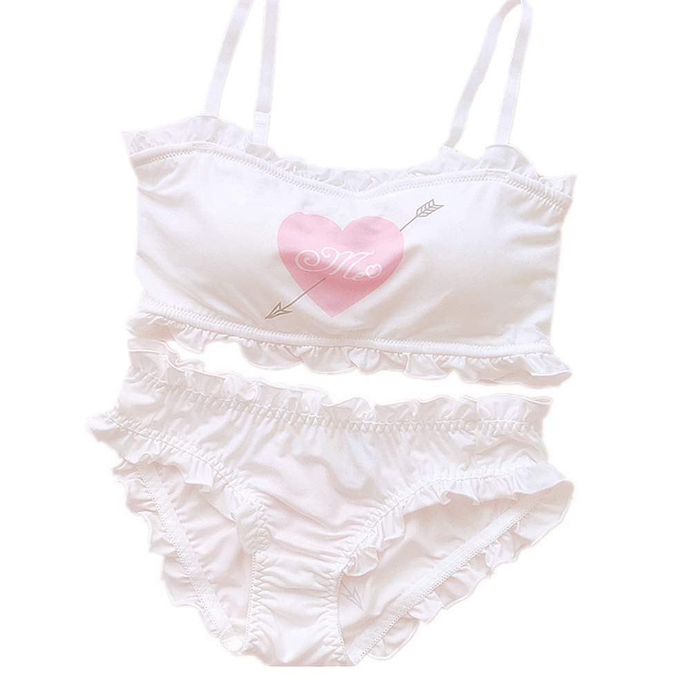 YOMORIO Girls Cute Bra and Panty Set Lolita Anime Cosplay Lingerie Kawaii Japanese Underwear (White)