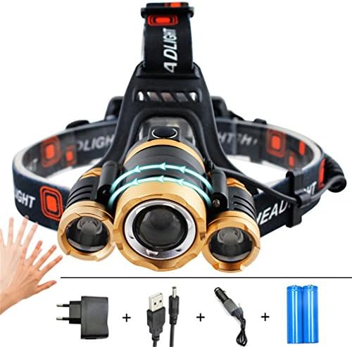LED Headlamp Zoomable 13000Lm T6 Head Flashlight Torch Sensor Rechargeable Head Light Gold Package D