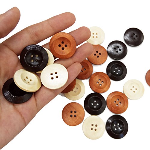 IDOXE Assorted Round Sewing Wood Wooden Buttons for Crafts Brown Beige 1 inch 25mm 4 Hole DIY Supplies
