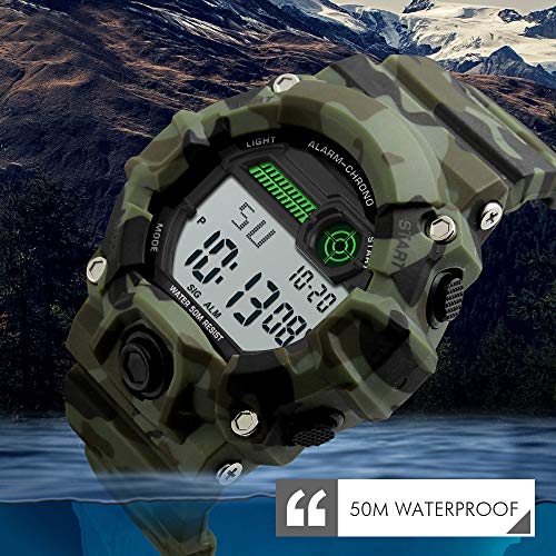 Venhoo Digital Kids Watches Outdoor Sport Waterproof Electronic EL-Light with Alarm Stopwatch Luminous Casual Military Wrist Watch Gift for Kids Boys Girls (9-18 Camouflage) - Thumbnail 4