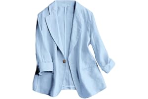 IDEALSANXUN Linen Blazer Women 3/4 Sleeve Lightweight Spring Summer Blazer Jackets