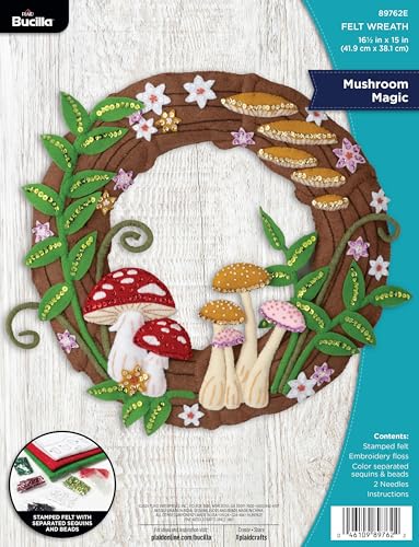 Bucilla, Mushroom Magic, Perfect for DIY Arts and Crafts Felt Applique Wreath Making Kit