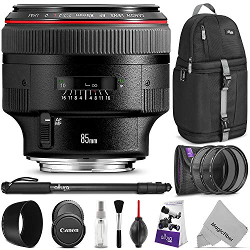 Canon EF 85mm F/1.2L II USM Lens W/Advanced Photo Travel Bundle - Includes: Altura Photo Sling Backpack, Monopod, UV-CPL-ND4, Camera Cleaning Set