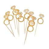 Bidlsbs Wedding Bridal Shower Cupcakes Toppers Glitter Mini Diamond Ring Cupcake Picks Gold Birthday Party Supplies,Set of 10