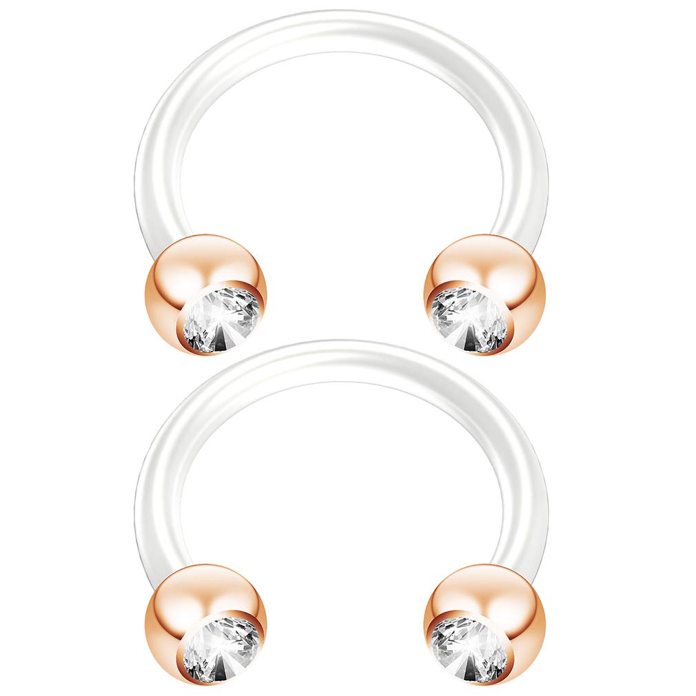 Bling Piercing 2pc 14g CZ Crystal Flexible Bioflex Circular Barbell Horseshoe Septum Ring Bioplast 10mm Rose