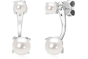 DENGGUANG Pearl Drop Earrings for Women Front Back Jacket Earrings 925 Sterling Silver Two Wear Style Standalone Stud Earrings and Dangle Charm Ear Jacket Combined Sets