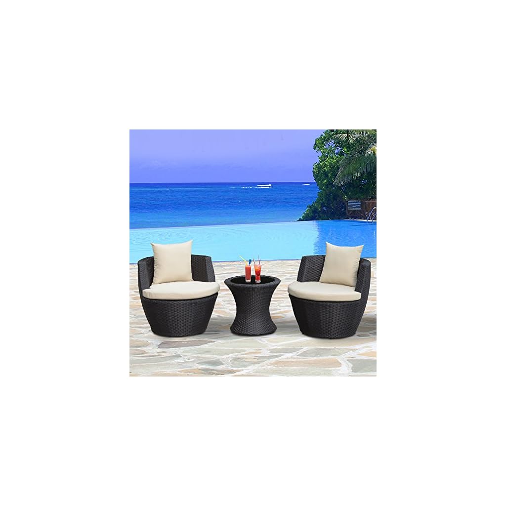 Outsunny Outdoor 3 Piece Patio Rattan Nesting Chair Conversation Set