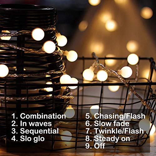 Fairy Festoon Lights with Remote Control 100 LEDs Warm White Globe String Lights Battery Powered 10M 8 Modes Waterproof Decorative Lights for Indoor Outdoor Party Home Garden Patio Bar Restaurant