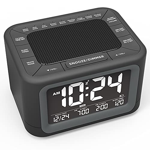 White Noise Sound Machine Loud Alarm Clock for Adults, Sleeping