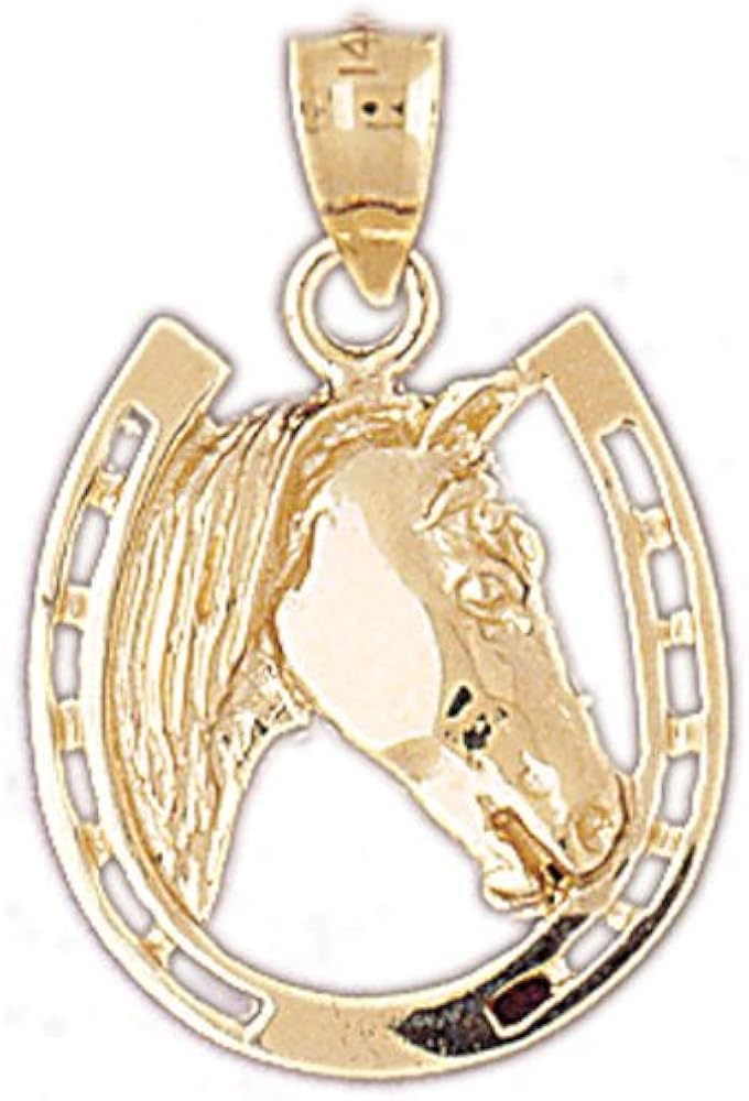 14k Yellow Gold Horseshoe with Horse Pendant (19mm x 25mm