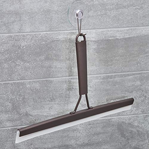 InterDesign Forma Bathroom Shower Door, Window and Mirror Squeegee with Suction Storage Hook - 12", Bronze