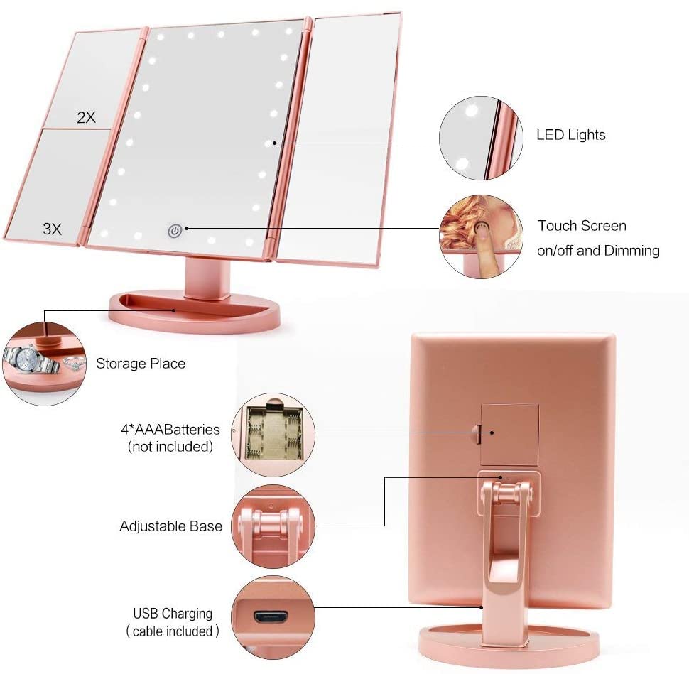 FUNTOUCH LED Lighted Makeup Vanity Mirror with 21 LED Lights, 10X/3X/2X