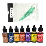 Alcohol Ink Set 7 Bottle Collection of Ranger Tim Holtz Alcohol Inks for Paper, Resin Epoxy Tinting, Petri Dish Making, 15ml/0.5-Ounce Alcohol Based Ink Each, Vibrant Colors and Metallic Mixitives