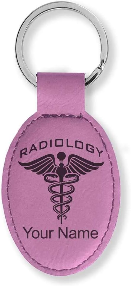 Oval Keychain, Radiology, Personalized Engraving Included (Pink)