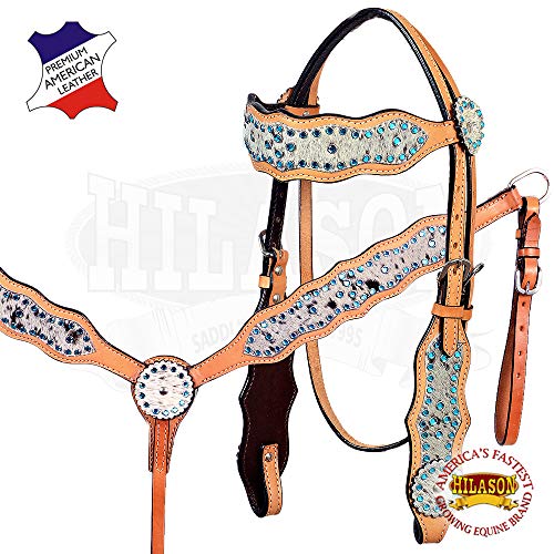 HILASON Western Horse Headstall Breast Collar Set Tack American Leather Turquoise