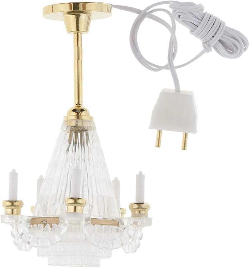 bismarckber 12V 1:12 Doll House Furniture Miniature Chandelier Light Electric Acrylic Ceiling Lamp Kids Pretend Play…