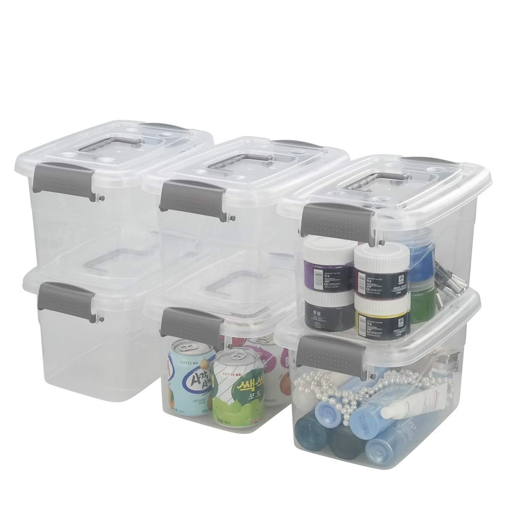 Mayish 5 L Small Plastic Clear Storage Latching Box with Lids, 6 Packs