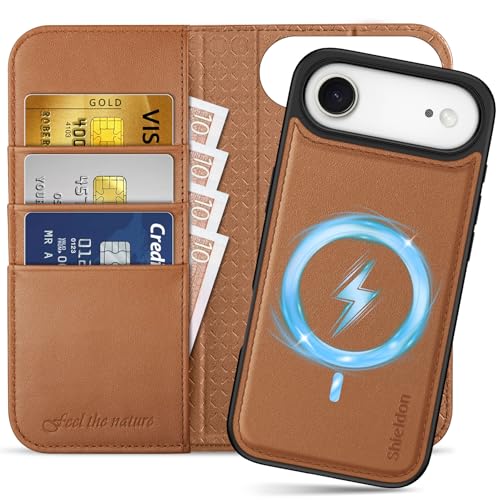 SHIELDON Hülle für iPhone Air 6,5" 2025, 2 IN 1 Ledertasche [Echtleder] [Abnehmbar] [Kabelloses Laden] [RFID Blocker] [3 Kartenfach] [Ständer] [Handy-