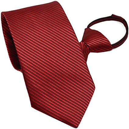 FSLESI New Mens Polyester Silk Stripe Zipper Neck Ties Wedding Neckties (Wine red)