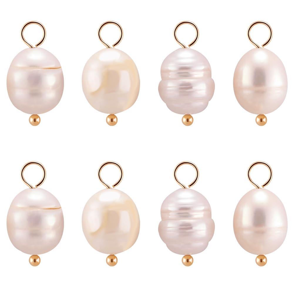 Beebeecraft 1 Box 30Pcs Big Freshwater Pearl Charms Natural Cultured with 18K Gold Plated Brass Ball Head Pins Rice Pendants for Summer Them DIY Bracelet Necklace Jewellery Making