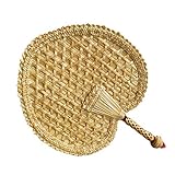 EASYANT Pure Hand-Woven Wheat Straw Fan Elderly Summer Natural Hand Rocker Fan - Heart Fan