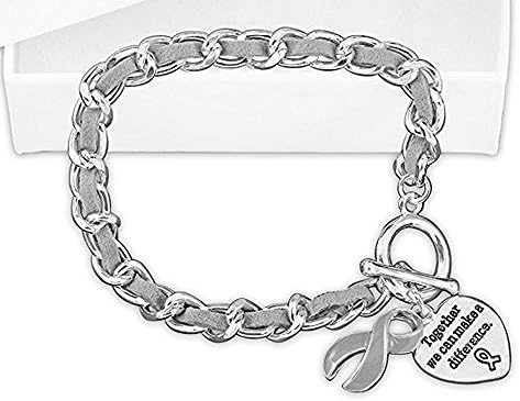 Diabetes/Asthma/Parkinson's Disease Awareness Gray Ribbon Leather-wrapped Bracelet