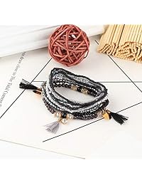 Milacolato 3-6 conjuntos de pulseras de cuentas bohemias para mujeres y niñas, pulsera elástica multicapa apilable